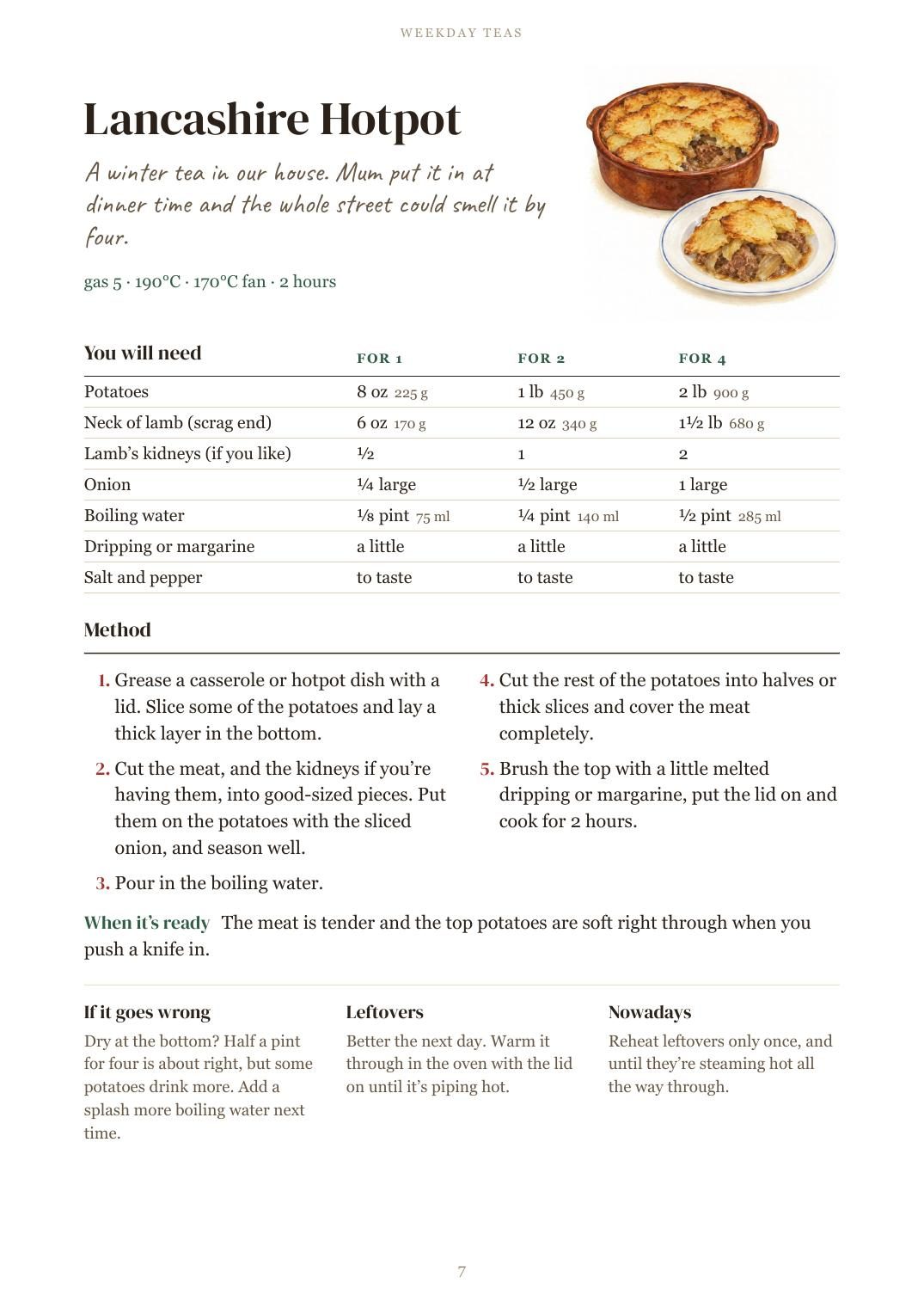 Lancashire Hotpot, a page from the book